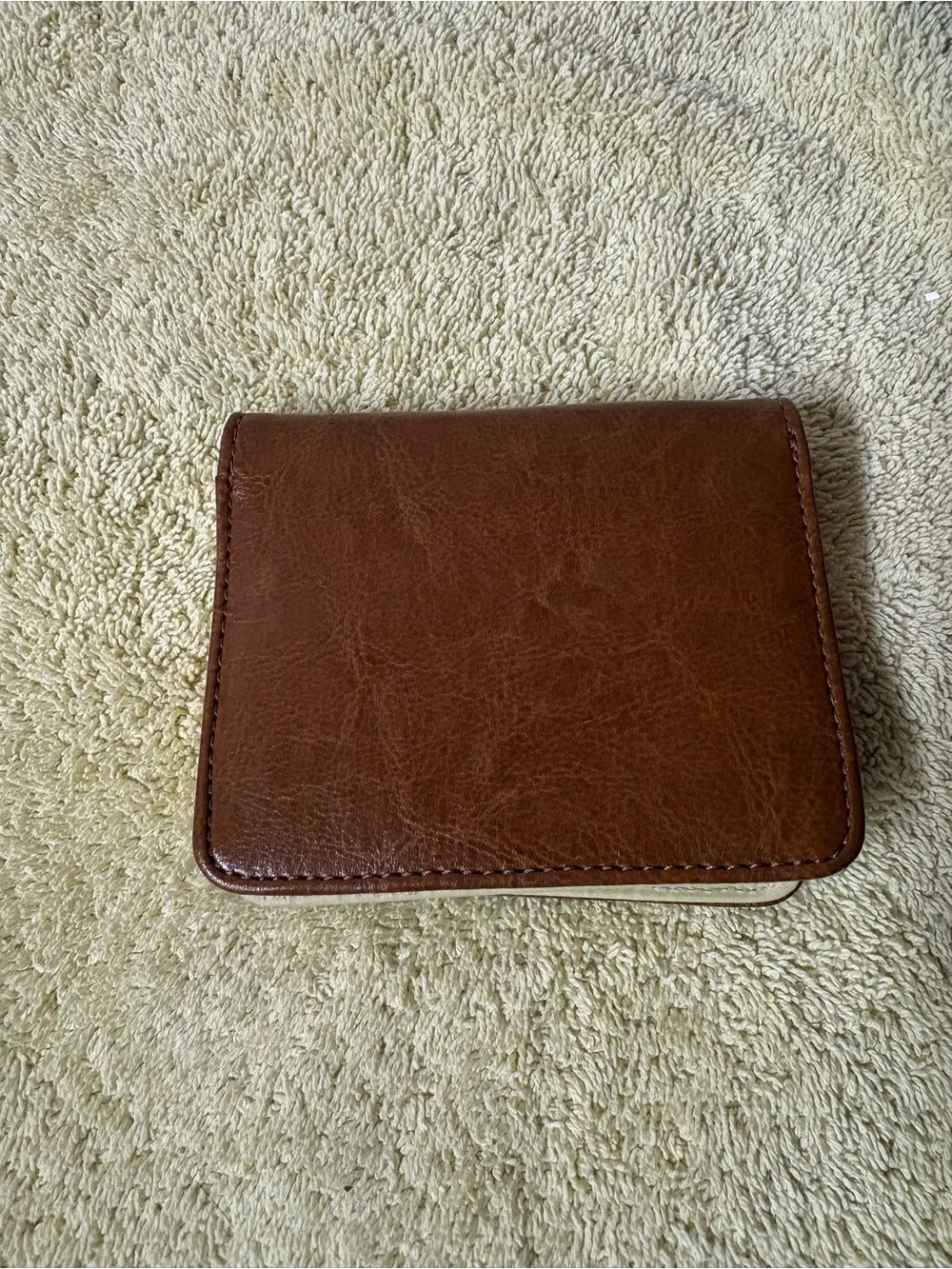 Brown Faux Leather Snap Closure Compact Wallet Card Holder Organizer